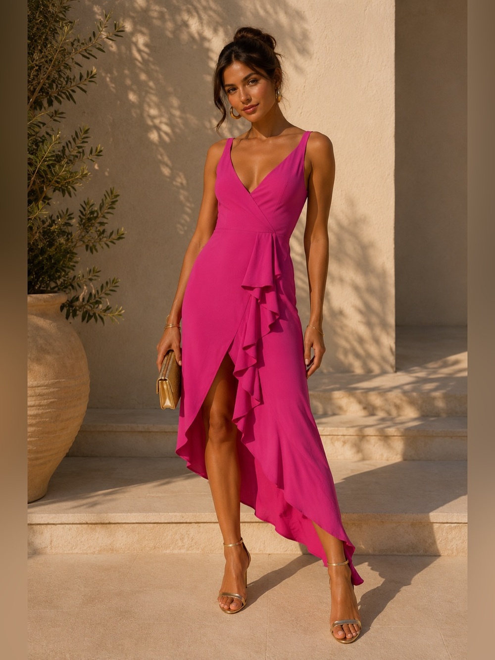 Revolve Lovers+Friends Midi Ruffle Slit Dress - Picture 1 of 5